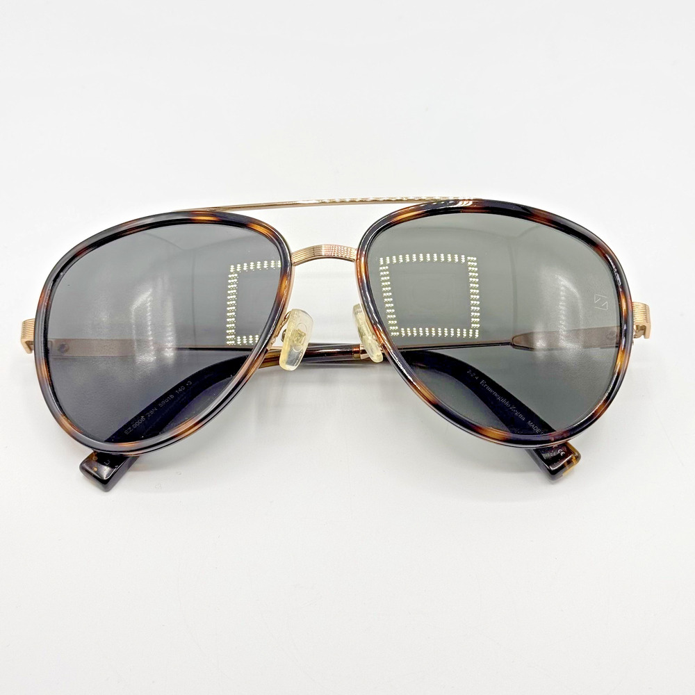 Ermenegildo Zegna Sunglasses EZ0008 28N Mens Tortoise Aviator Green Lens 58mm